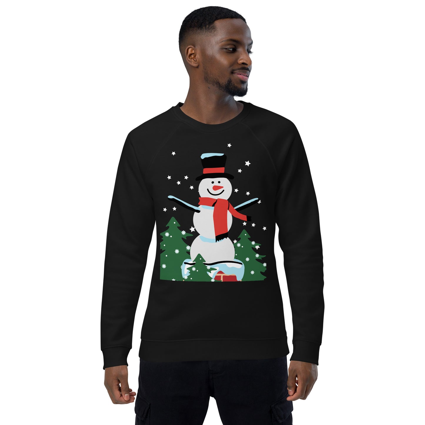 Christmas Snowman print organic raglan sweatshirt