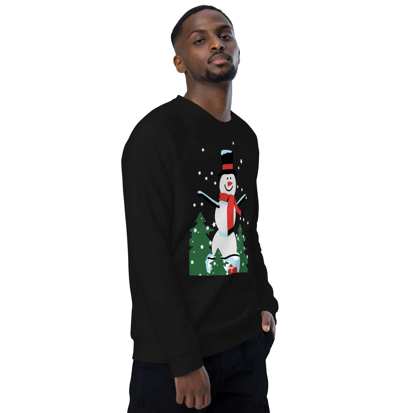 Christmas Snowman print organic raglan sweatshirt