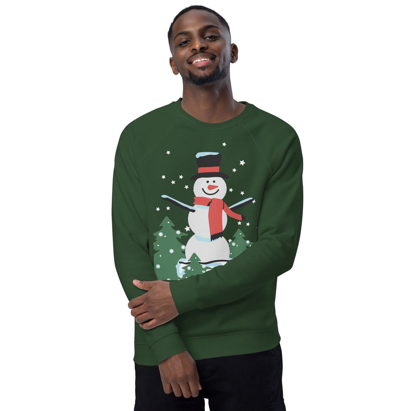 Christmas Snowman print organic raglan sweatshirt