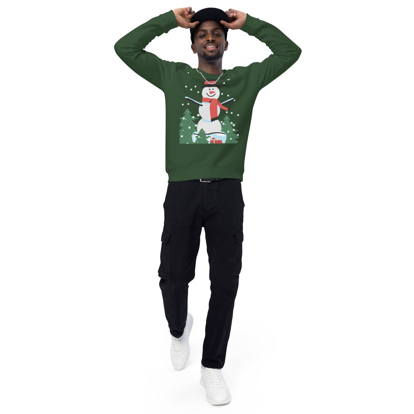 Christmas Snowman print organic raglan sweatshirt