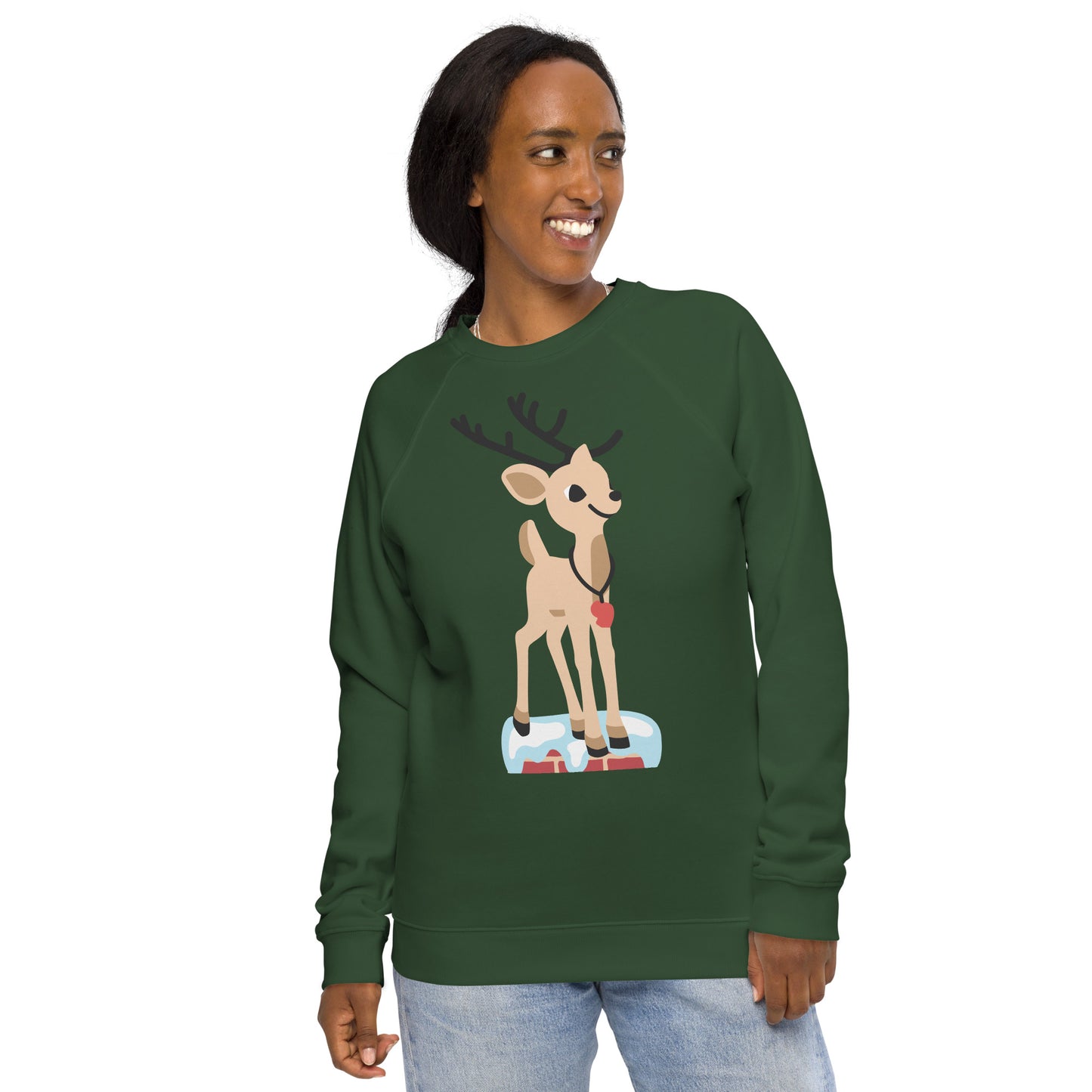 Christmas print, organic raglan sweatshirt