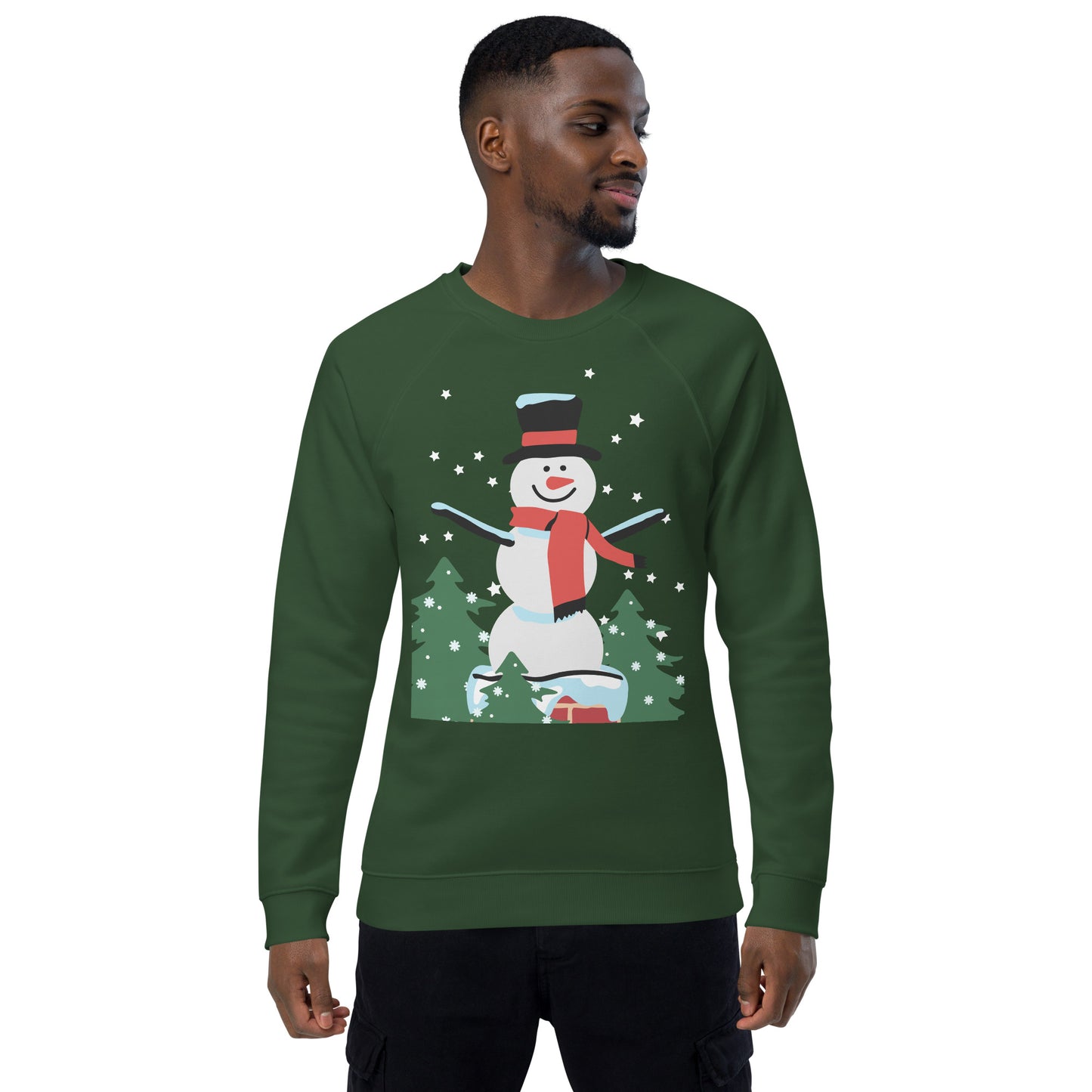 Christmas Snowman print organic raglan sweatshirt