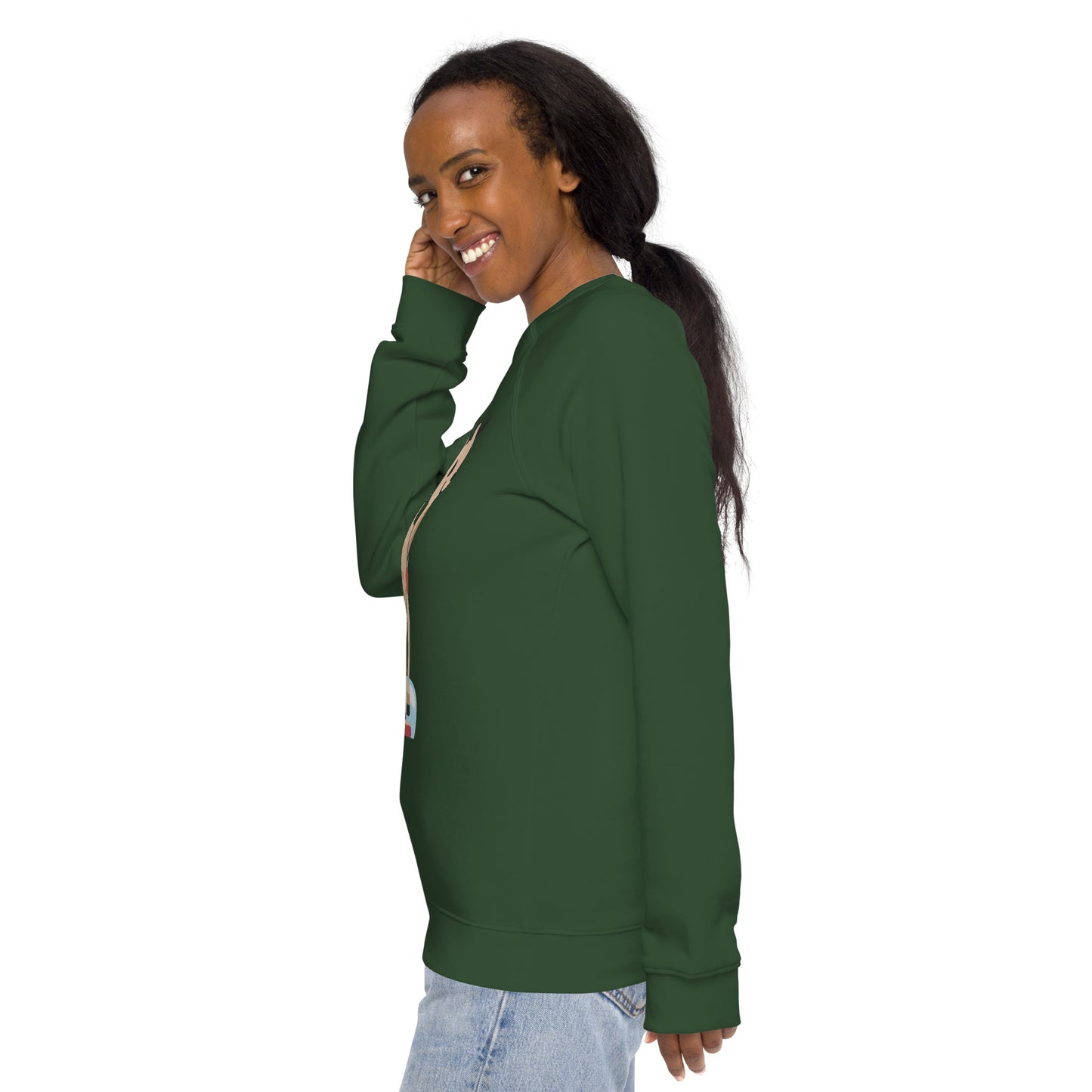 Christmas print, organic raglan sweatshirt