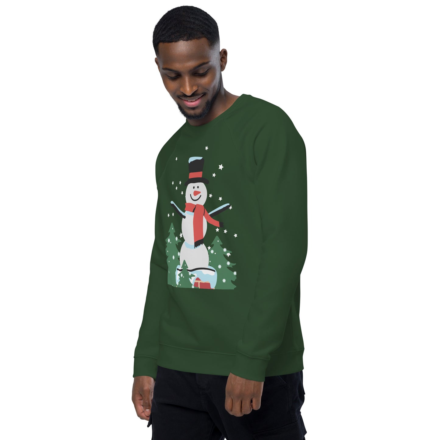 Christmas Snowman print organic raglan sweatshirt