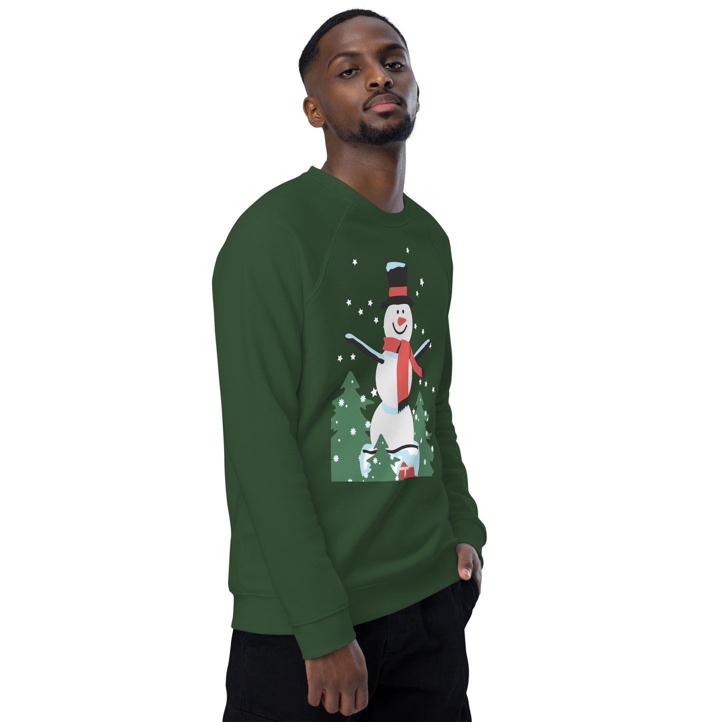 Christmas Snowman print organic raglan sweatshirt