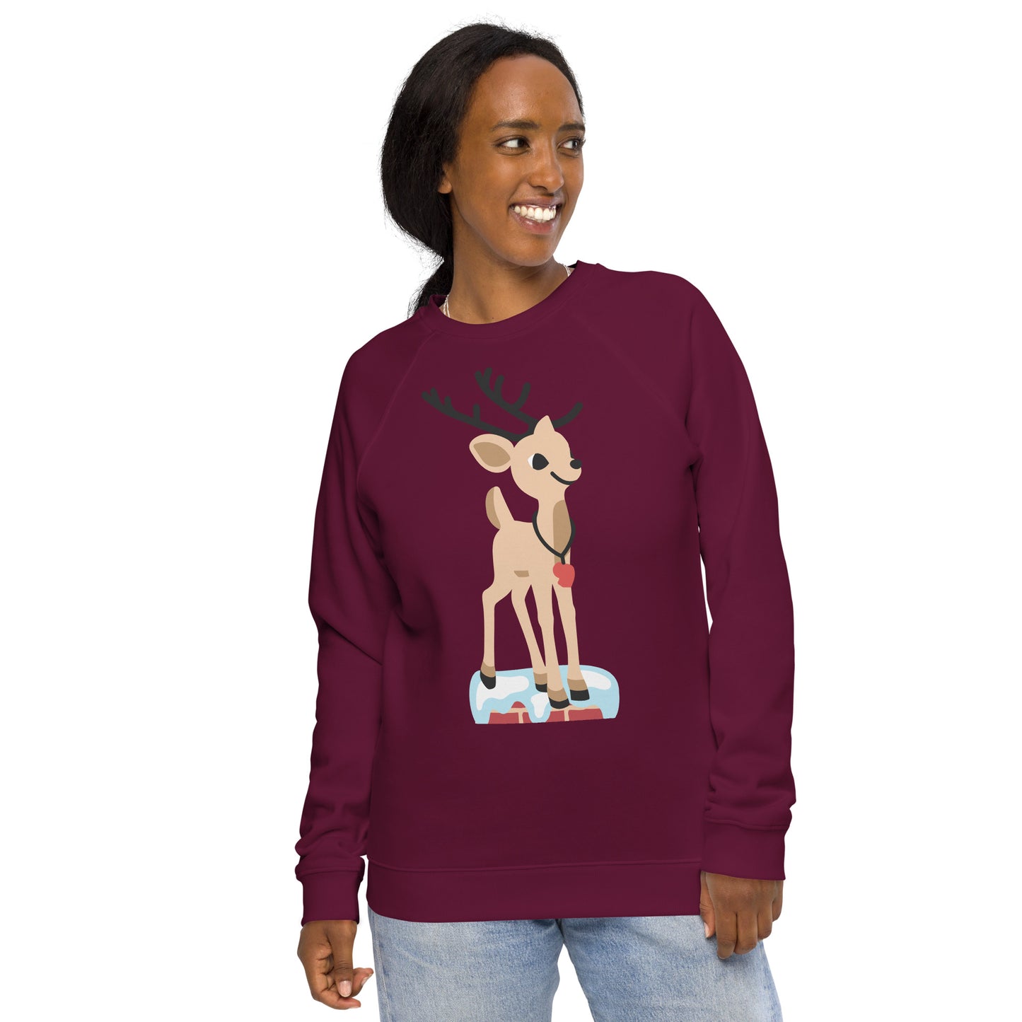 Christmas print, organic raglan sweatshirt