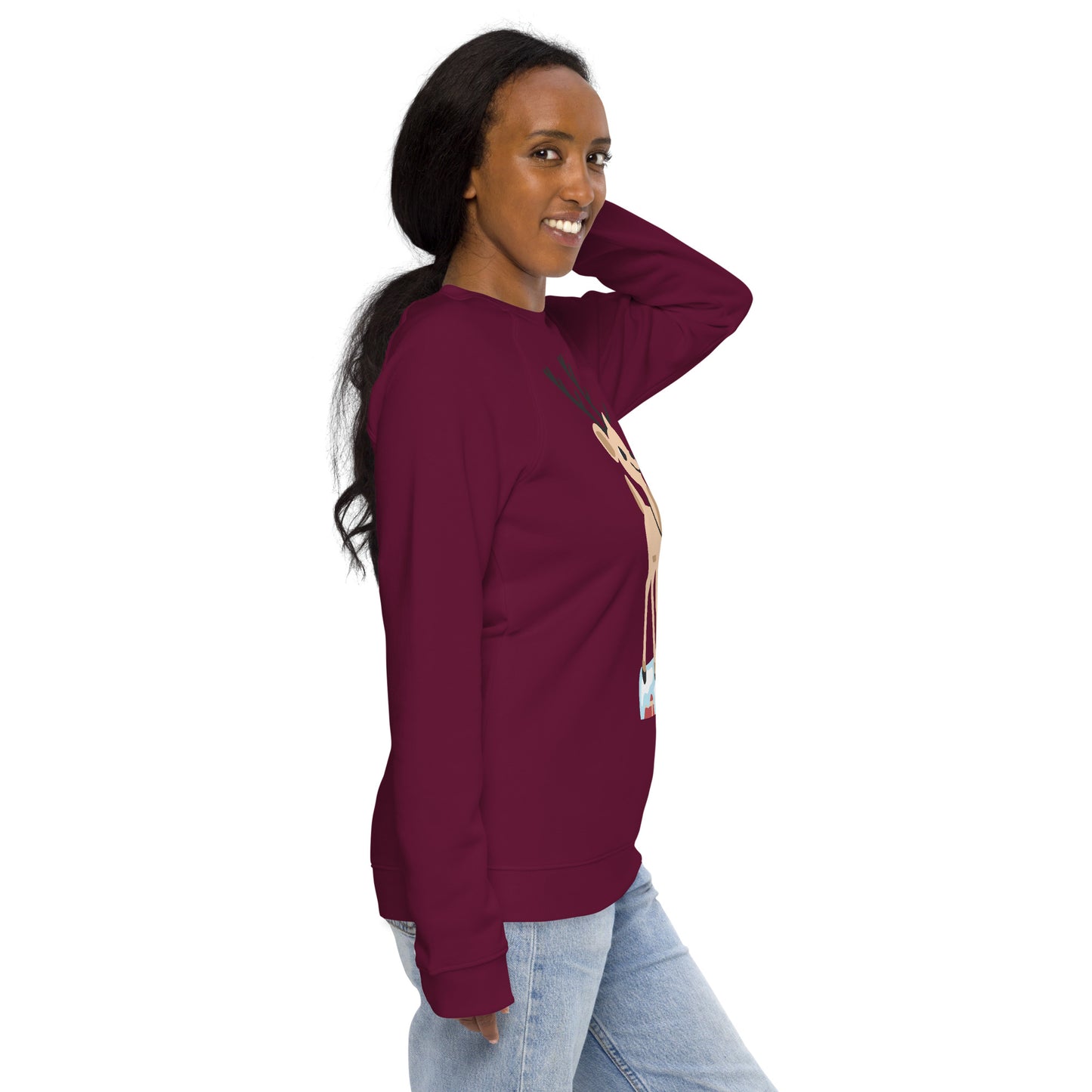Christmas print, organic raglan sweatshirt