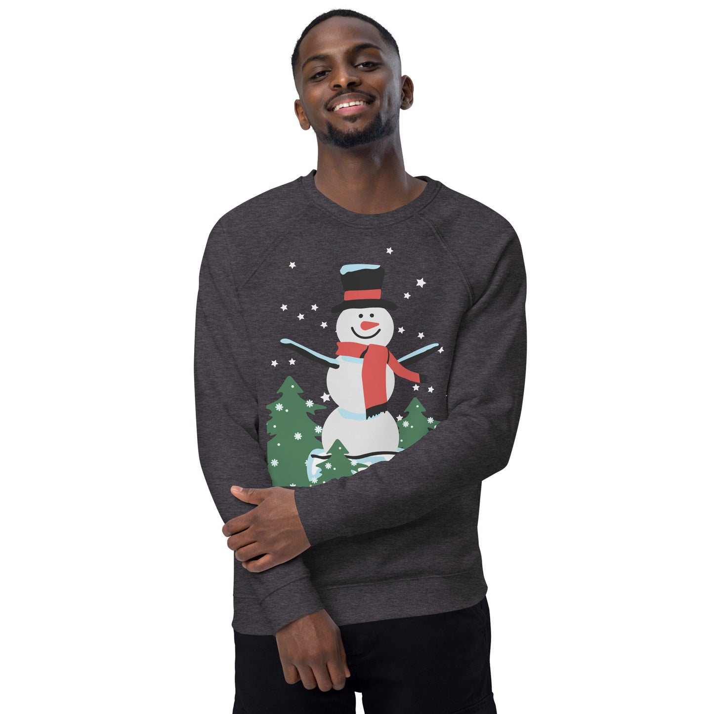 Christmas Snowman print organic raglan sweatshirt