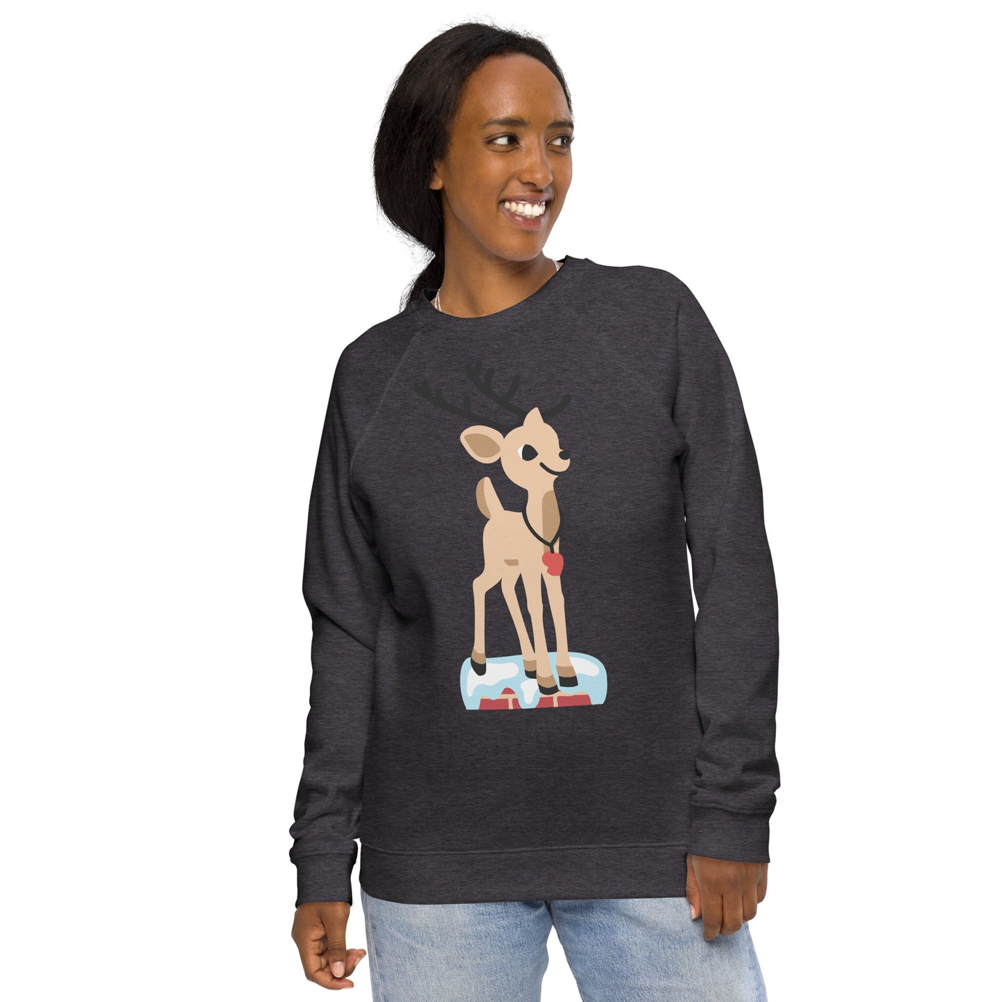 Christmas print, organic raglan sweatshirt