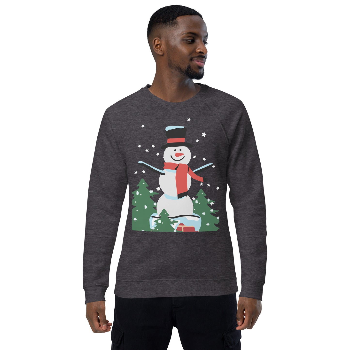 Christmas Snowman print organic raglan sweatshirt
