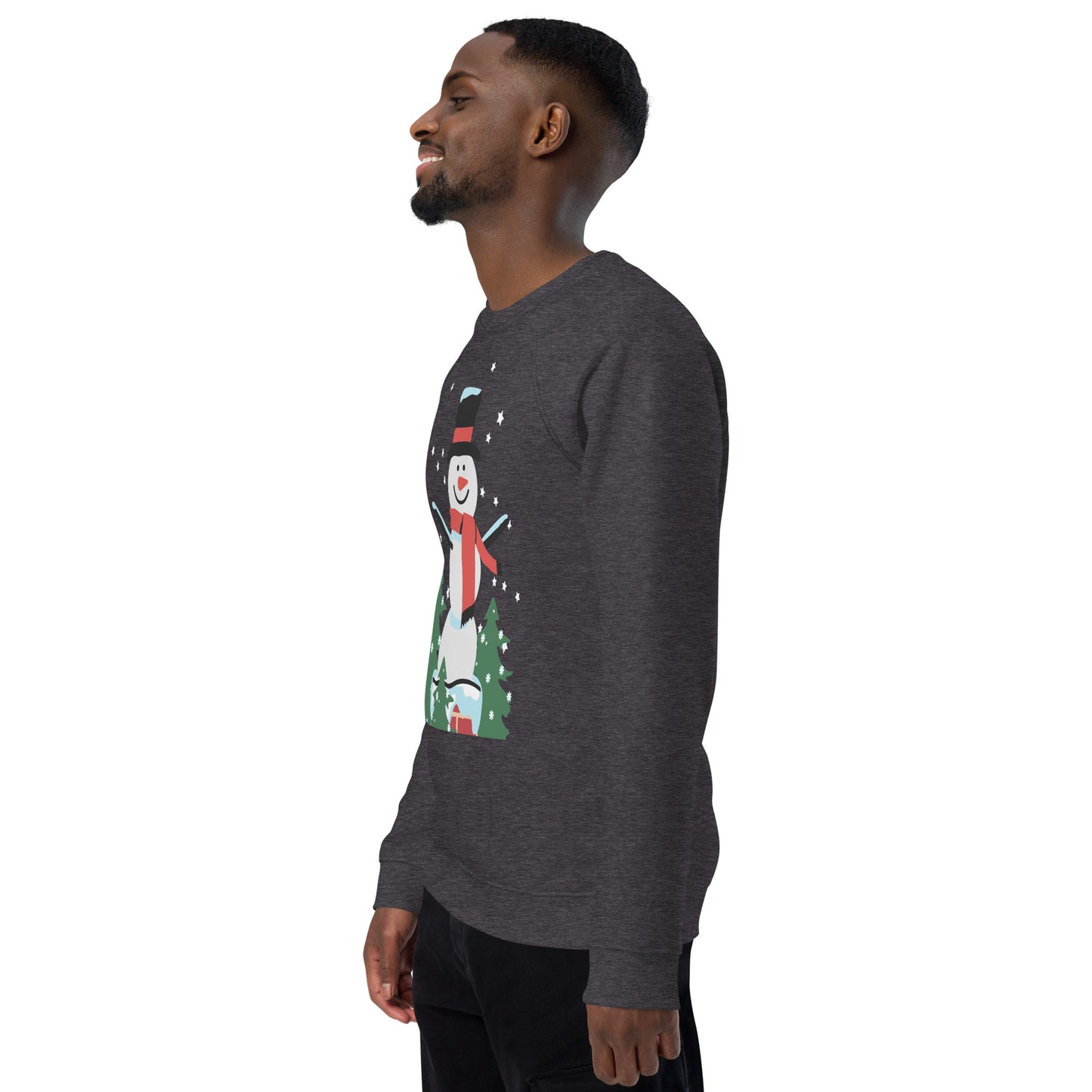 Christmas Snowman print organic raglan sweatshirt