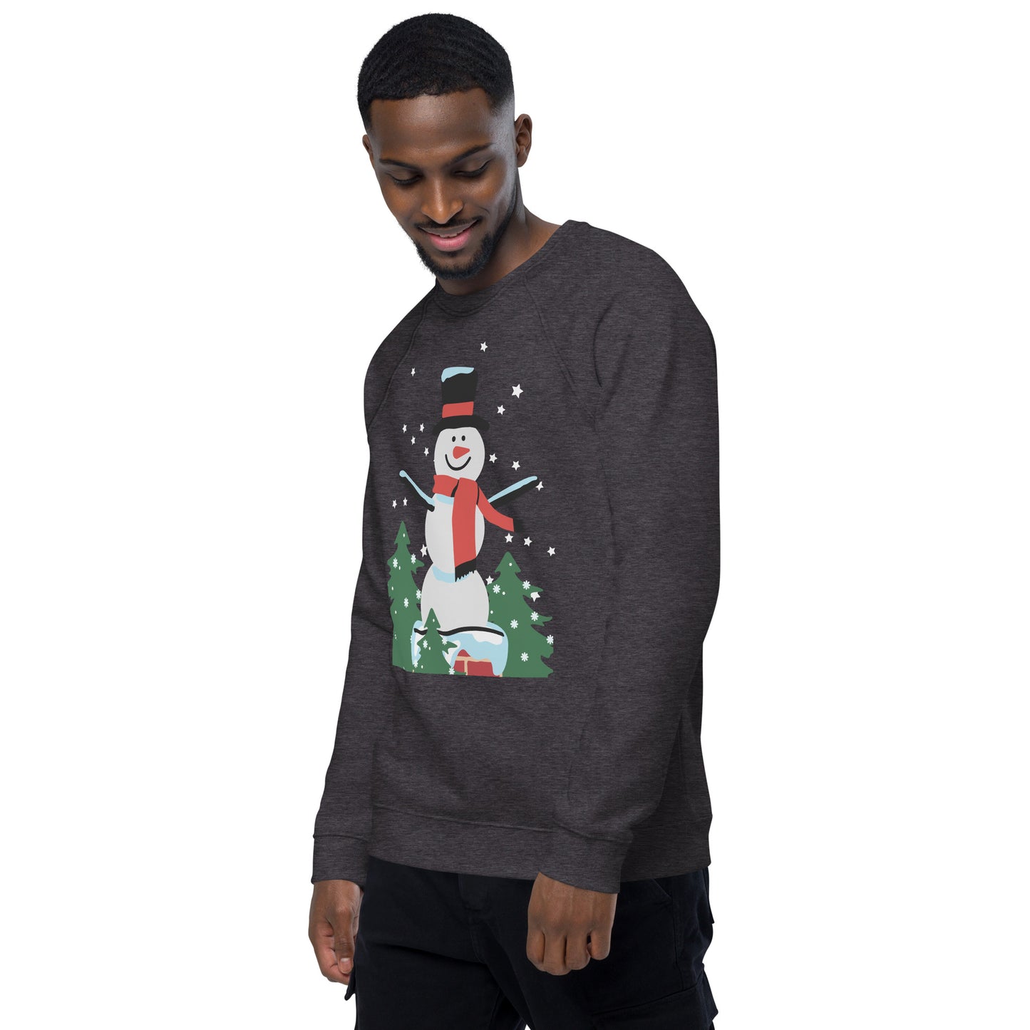 Christmas Snowman print organic raglan sweatshirt