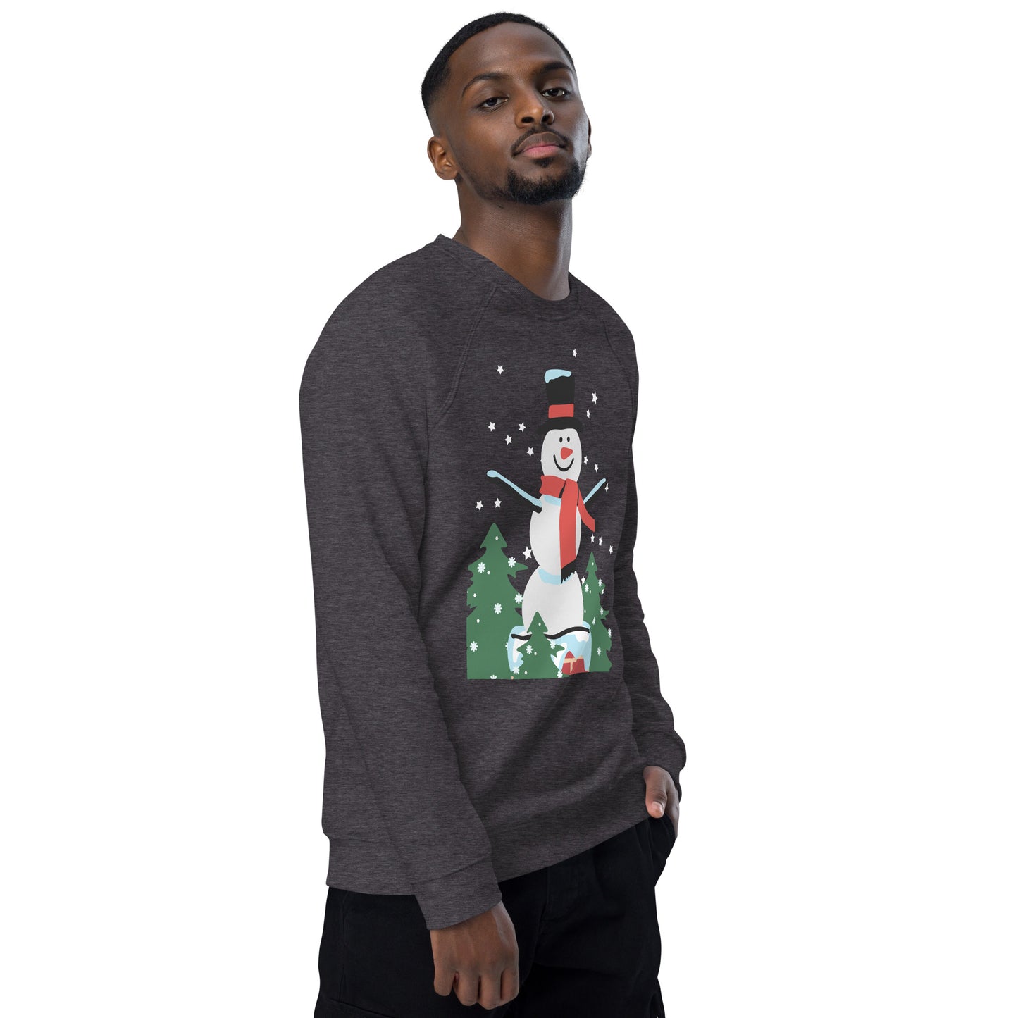 Christmas Snowman print organic raglan sweatshirt