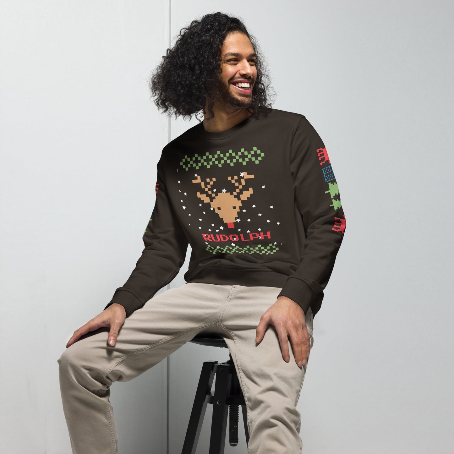 Christmas Rudolph print, organic sweatshirt