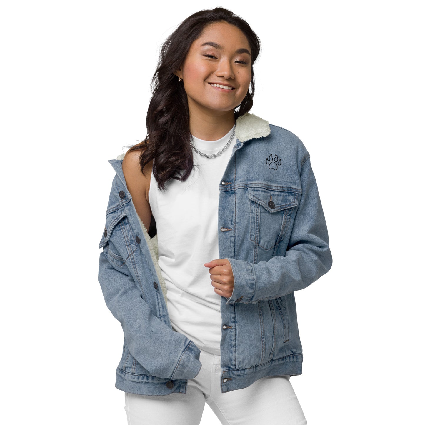 Bear Paw print, Denim Sherpa Jacket