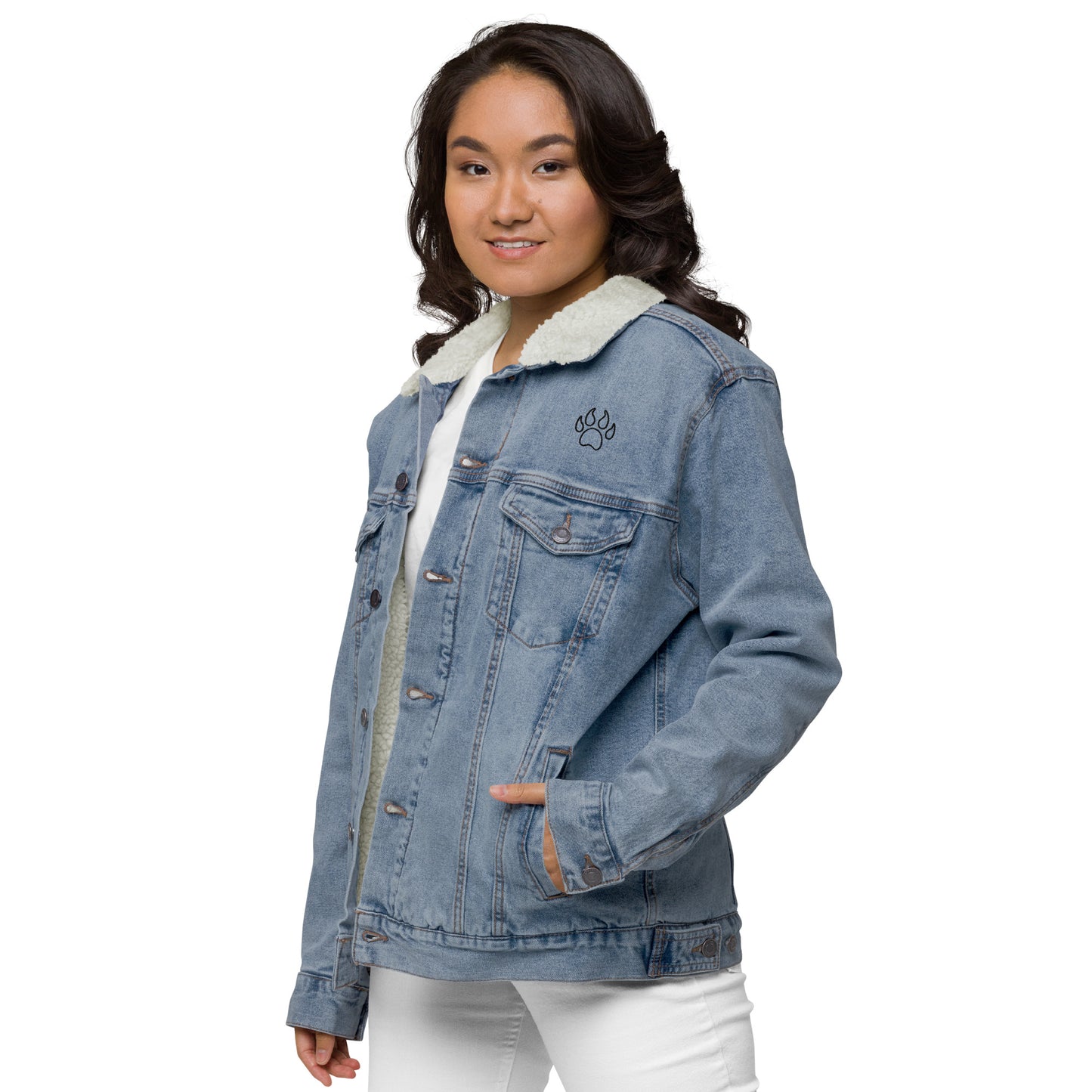 Bear Paw print, Denim Sherpa Jacket