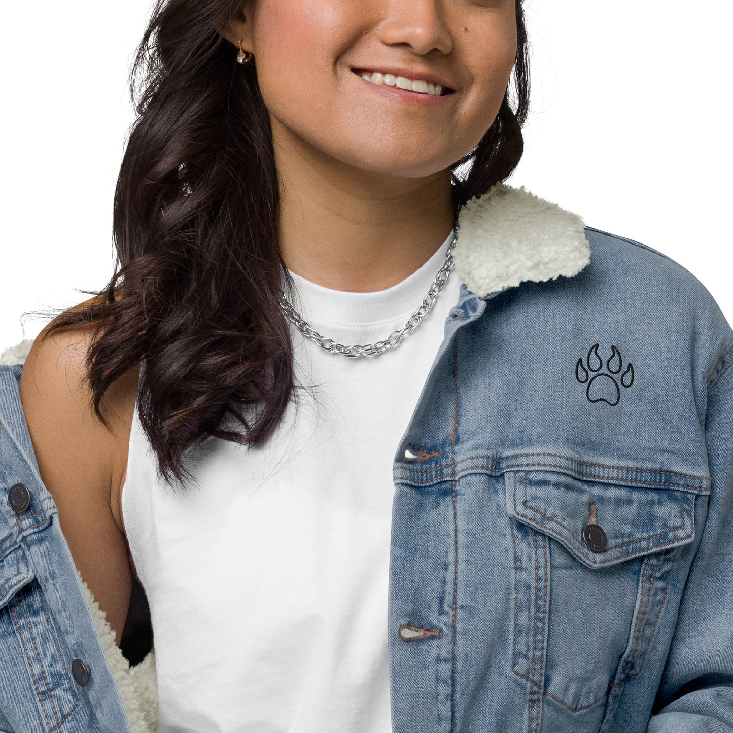 Bear Paw print, Denim Sherpa Jacket