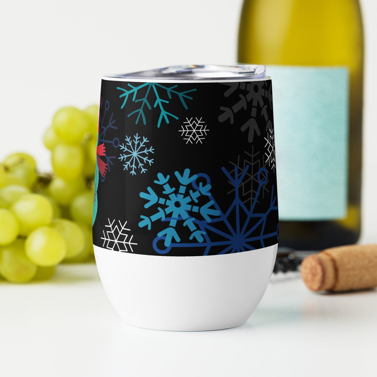 Christmas Snowman print, Wine tumbler