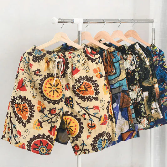 Summer New Cotton And Linen Printing Five-point Men's Beach Pants Casual Sports Loose Large Size Shorts Men's Thin Trend