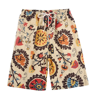 Summer New Cotton And Linen Printing Five-point Men's Beach Pants Casual Sports Loose Large Size Shorts Men's Thin Trend
