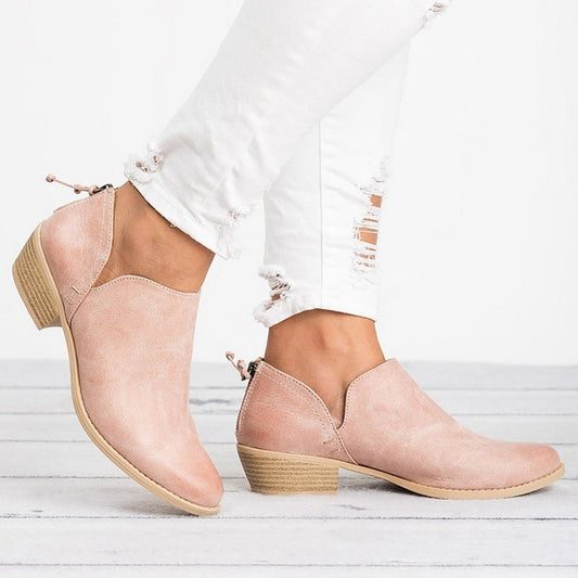 Autumn And Winter New Thick Heel Pointed Toe Single Shoes Fashion Rear Zipper Martin Boots Wholesale