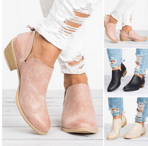Autumn And Winter New Thick Heel Pointed Toe Single Shoes Fashion Rear Zipper Martin Boots Wholesale