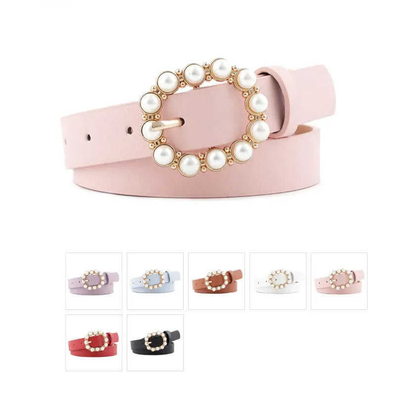 Noya New Cross-border Amazon EBay Leather Pearl Belt Women's All-match Fashion Japanese Buckle Belt Belt