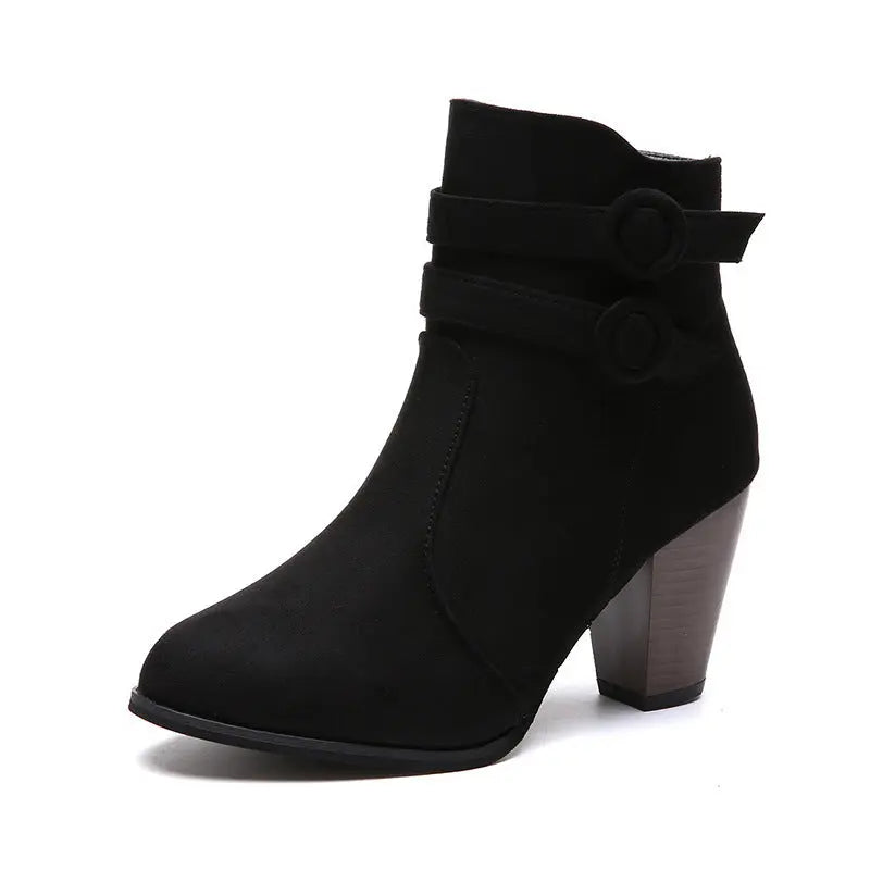 Women's Double-Buckle Block Heel Ankle Boots