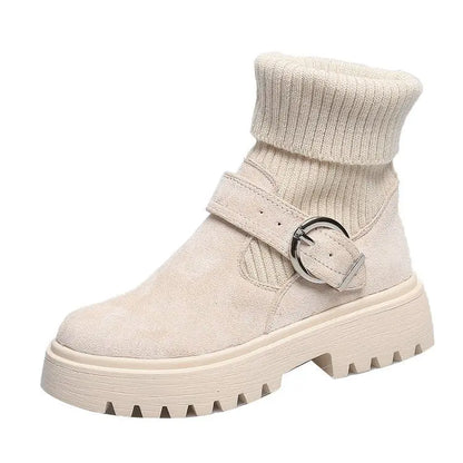 Women's Ribbed Sock Chunky Buckle Ankle Boots