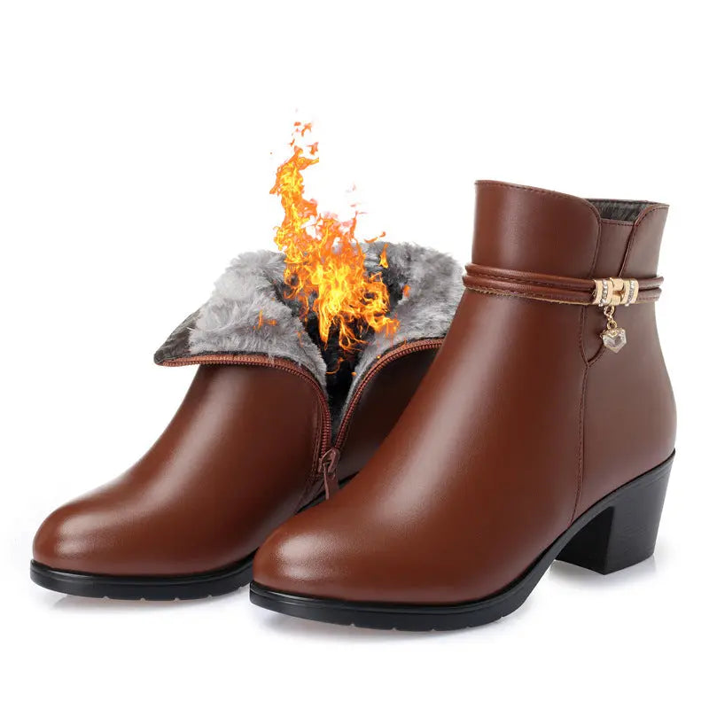 Women's Fleece-Lined Block Heel Ankle Boots