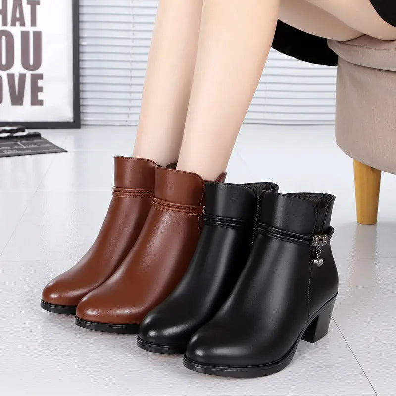Women's Fleece-Lined Block Heel Ankle Boots