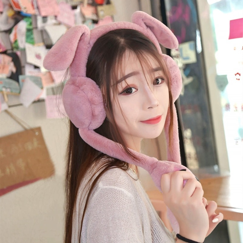 Moving Bunny Ears Earmuffs Student Earmuffs Ear Warm Autumn And Winter Cute Warm Plush Earmuffs For Women