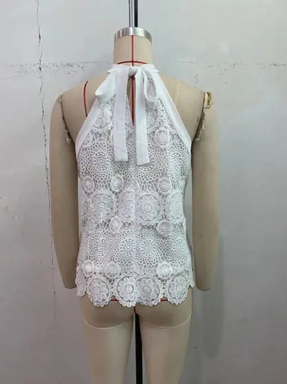 Women's Elegant Lace Halter Neck Sleeveless Summer Tank Top