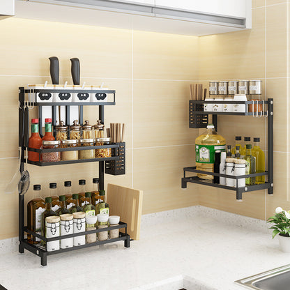 2-Tier & 3-Tier Kitchen Spice Rack Organizer – Black Metal Countertop Storage Shelf