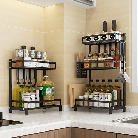 2-Tier & 3-Tier Kitchen Spice Rack Organizer – Black Metal Countertop Storage Shelf