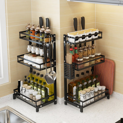 2-Tier & 3-Tier Kitchen Spice Rack Organizer – Black Metal Countertop Storage Shelf