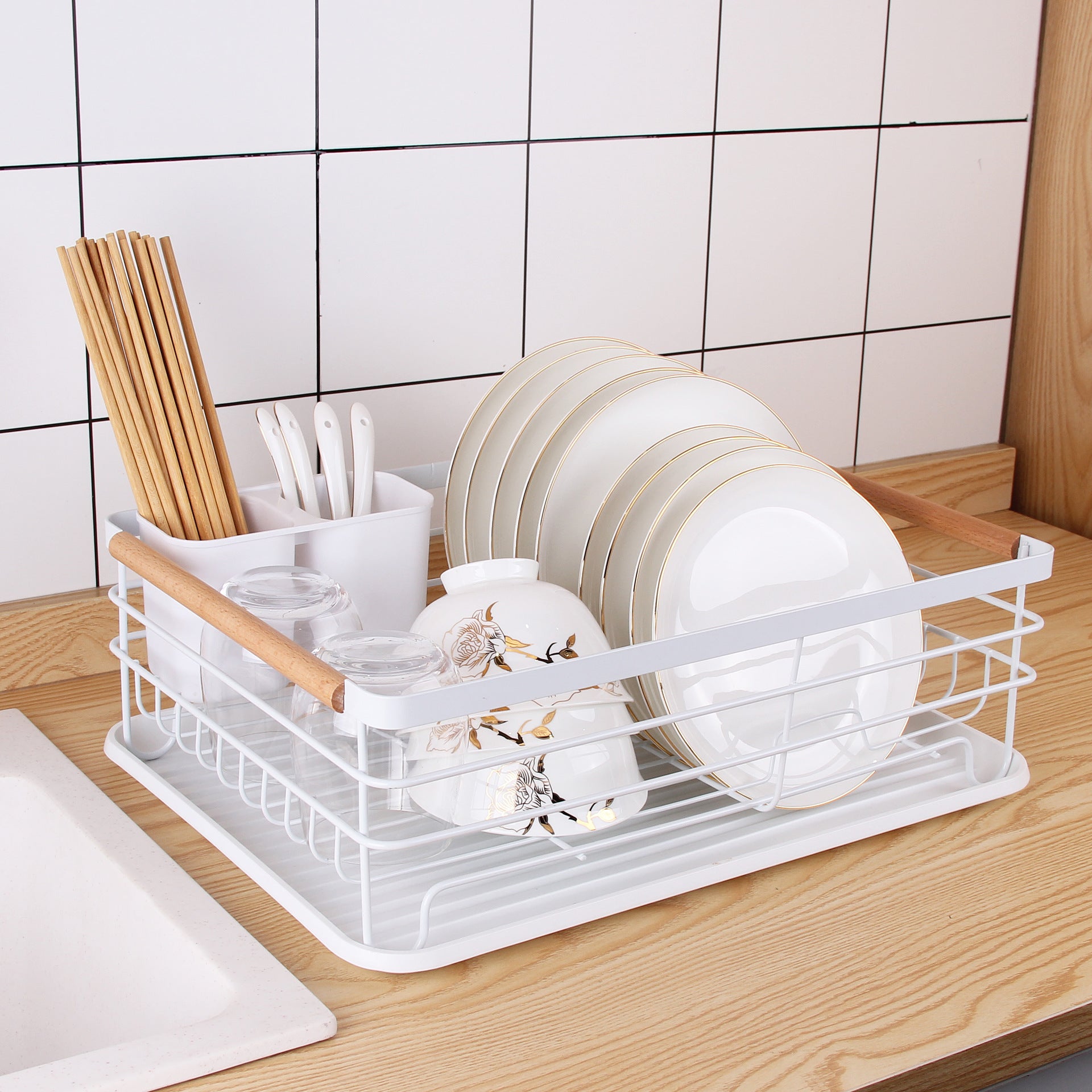 Wrought Iron Tableware Storage Dish Rack Multifunctional Kitchen Racks Large Capacity Drain Dish Rack