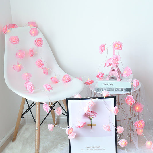Girl's Heart Pink White Simulation Led Rose Lamp String Birthday Party Tanabata Wedding Decoration Lamp