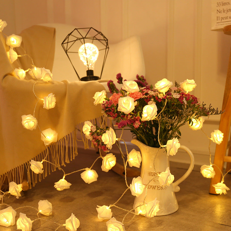 Girl's Heart Pink White Simulation Led Rose Lamp String Birthday Party Tanabata Wedding Decoration Lamp