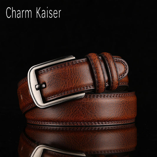 Belt Men&#039;s Belt Boys&#039; Real Cowhide Pin Buckle Belt Brown Middle-aged Youth Casual Trendy Men&#039;s Belt