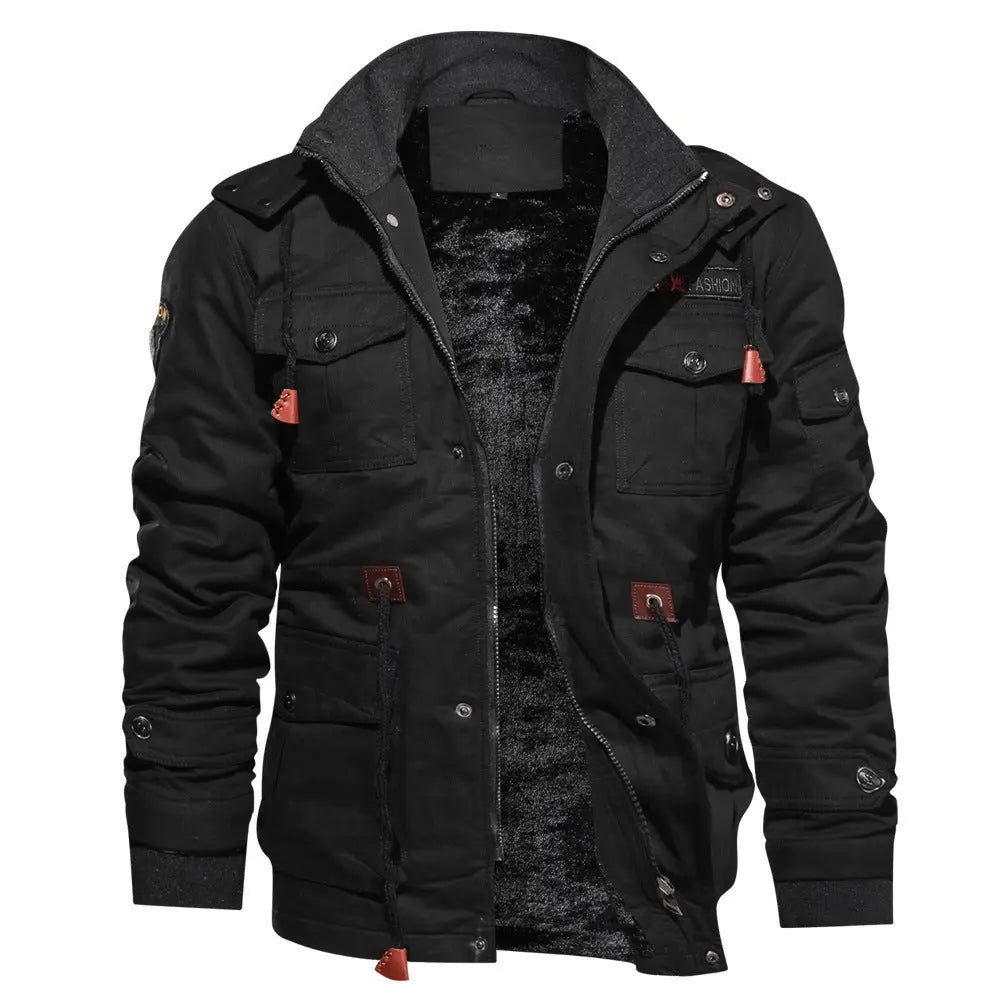 Men's Detachable Hooded Fleece-lined Thickened Washed Coat Plus Size Casual Jacket