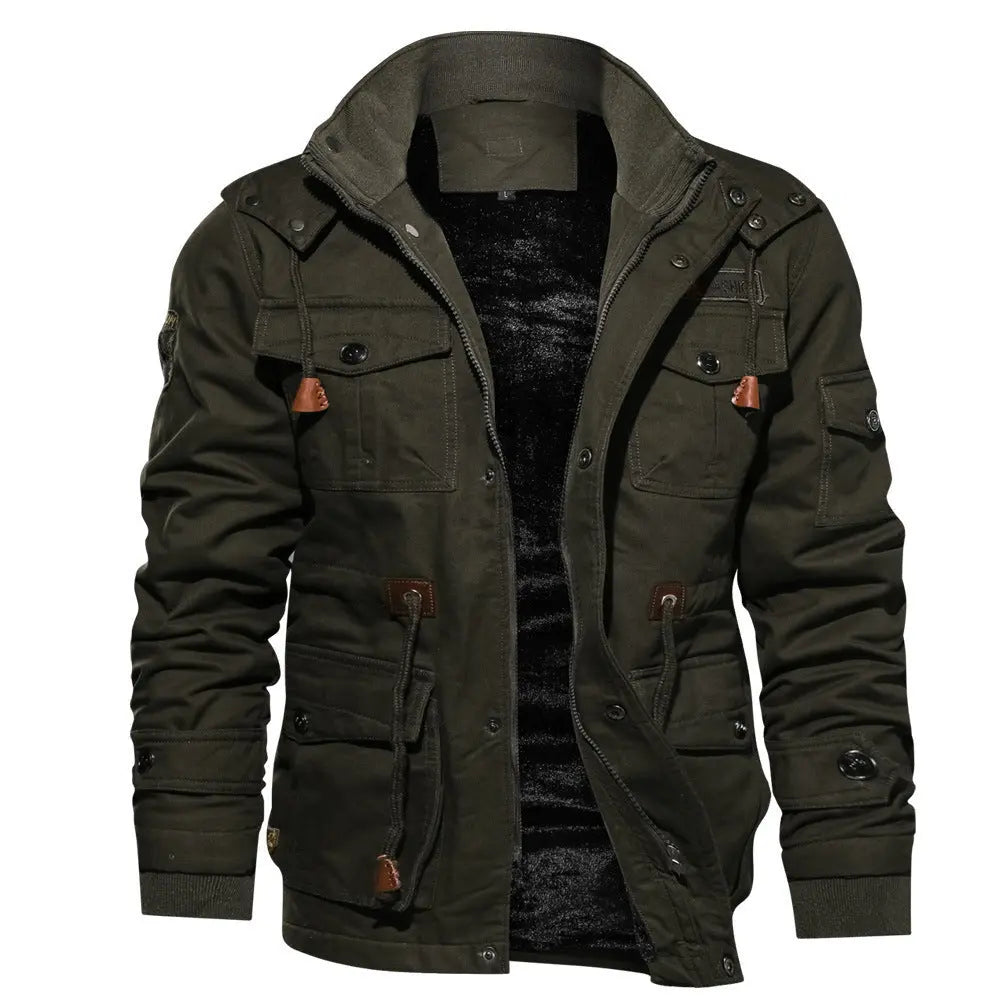 Men's Detachable Hooded Fleece-lined Thickened Washed Coat Plus Size Casual Jacket