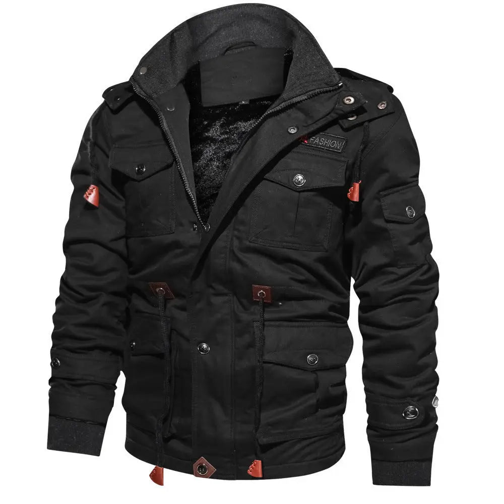 Men's Detachable Hooded Fleece-lined Thickened Washed Coat Plus Size Casual Jacket
