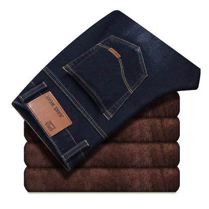 Wholesale Winter Plus Velvet Cold-proof Jeans Men's Thickened Straight Korean Version Of The Elastic Warm Casual Cow Men's Velvet Cotton Trousers