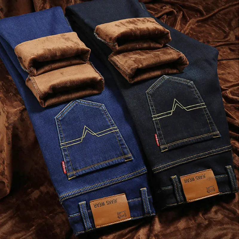 Wholesale Winter Plus Velvet Cold-proof Jeans Men's Thickened Straight Korean Version Of The Elastic Warm Casual Cow Men's Velvet Cotton Trousers