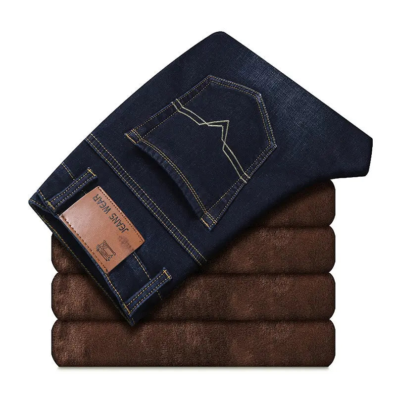 Wholesale Winter Plus Velvet Cold-proof Jeans Men's Thickened Straight Korean Version Of The Elastic Warm Casual Cow Men's Velvet Cotton Trousers