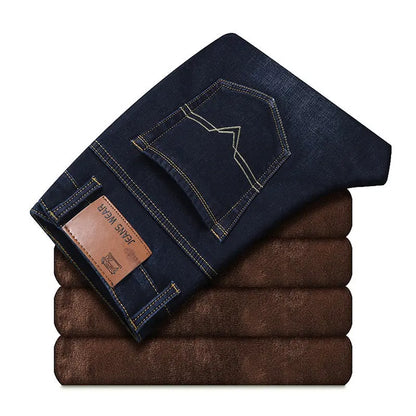 Wholesale Winter Plus Velvet Cold-proof Jeans Men's Thickened Straight Korean Version Of The Elastic Warm Casual Cow Men's Velvet Cotton Trousers