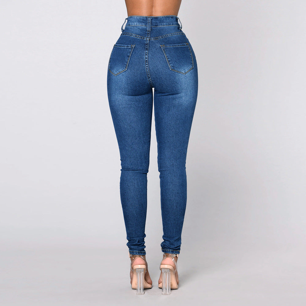 European And American Autumn And Winter New Women&#039;s High-waist Elastic Fashion Slim-fit Hip-lifting Jeans Pencil Pants