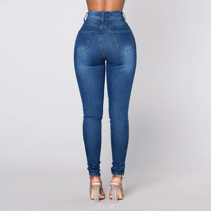 European And American Autumn And Winter New Women&#039;s High-waist Elastic Fashion Slim-fit Hip-lifting Jeans Pencil Pants