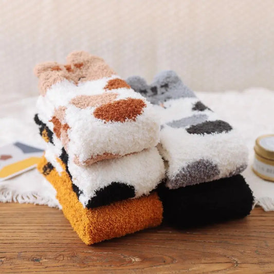 Socks Women's Home Coral Fleece Socks Cat Lucky Cat Paw Sleep Socks Thickened Winter Plus Velvet Medium Tube Women's Socks
